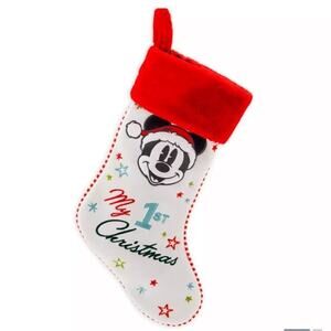 Disney Mickey Mouse My 1st Christmas Holiday‎ Stocking Red White Colorful Felt